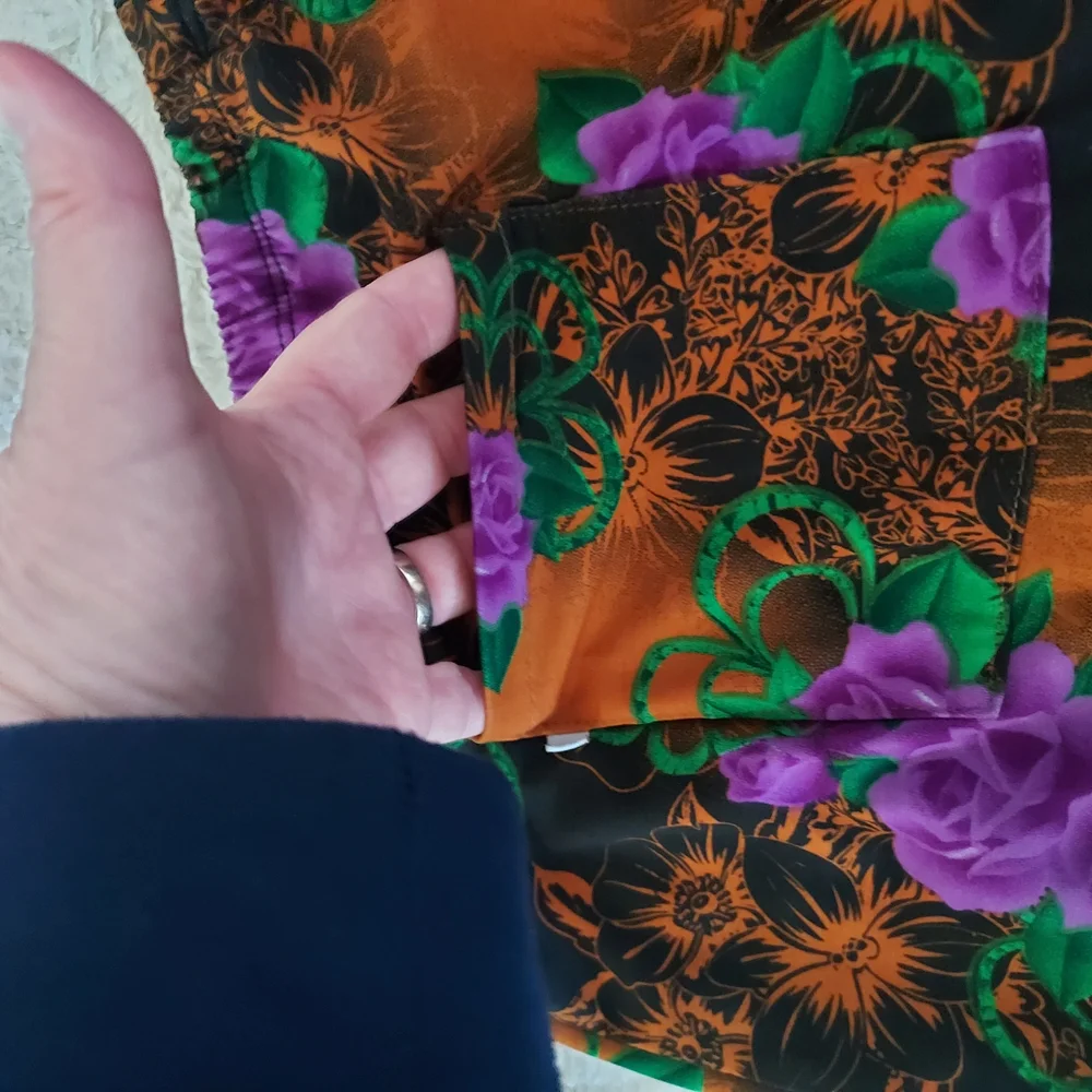Floral Two-Piece Capri Loungewear Set Purple & Orange Print Comfy Relaxed Fit